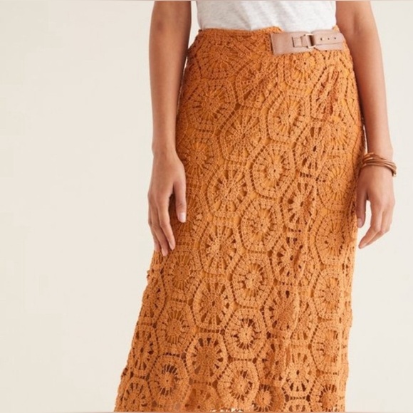 Soft Surroundings XL Honey Ginger Crochet Skirt With Belt - Picture 7 of 8